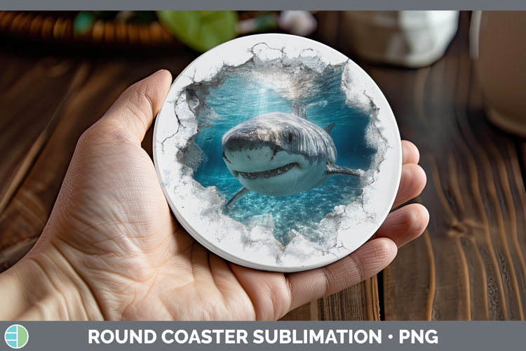 Shark Sea 3D Hole Round Coaster Sublimation Design