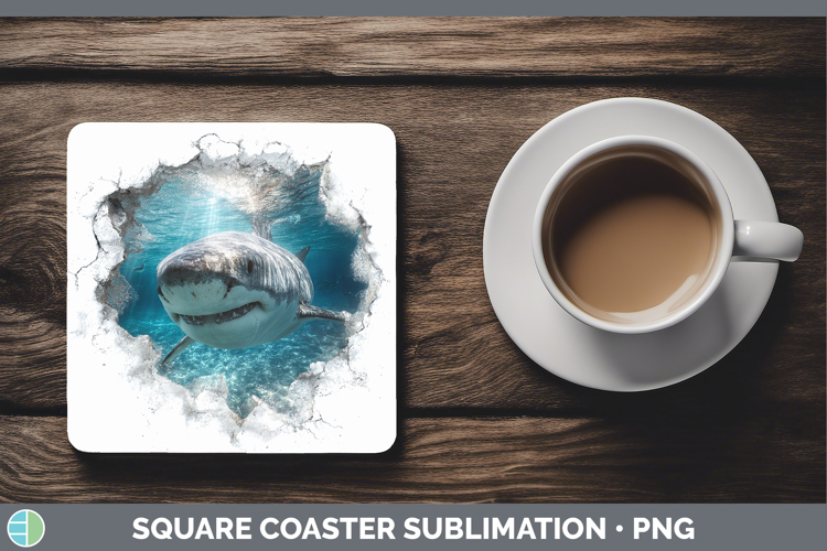 Shark Sea 3D Hole Square Coaster Sublimation Design