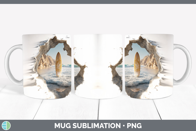 Surfboard Sea 3D Hole Mug Wrap Sublimation Design