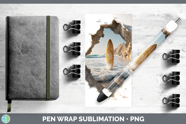 Surfboard Sea 3D Hole Pen Wrap Sublimation Design