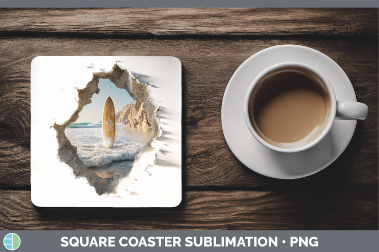 Surfboard Sea 3D Hole Square Coaster Sublimation Design