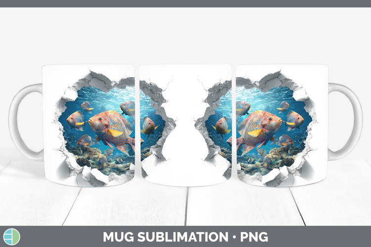 Tropical Fish Sea 3D Hole Mug Wrap Sublimation Design