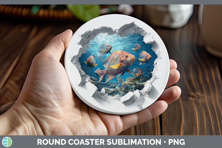 Tropical Fish Sea 3D Hole Round Coaster Sublimation Design