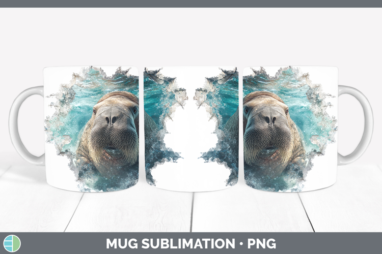 Walrus Sea 3D Hole Mug Wrap Sublimation Design
