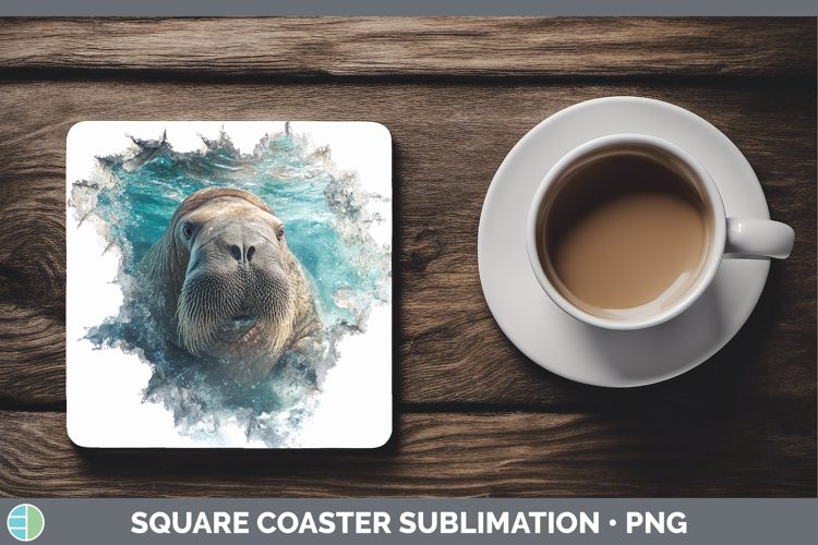 Walrus Sea 3D Hole Square Coaster Sublimation Design