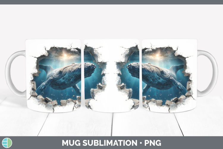 Whale Sea 3D Hole Mug Wrap Sublimation Design