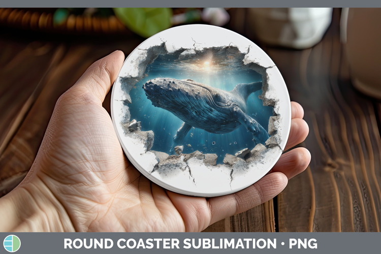 Whale Sea 3D Hole Round Coaster Sublimation Design