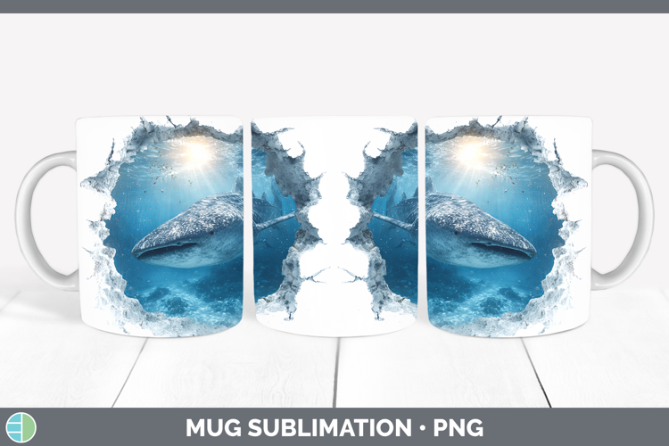 Whale Shark Sea 3D Hole Mug Wrap Sublimation Design