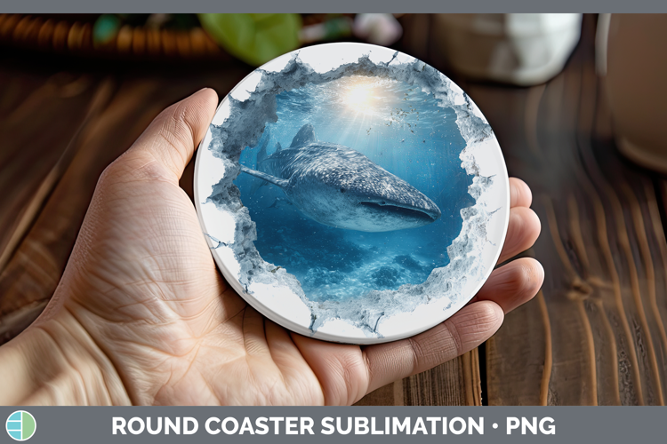 Whale Shark Sea 3D Hole Round Coaster Sublimation Design