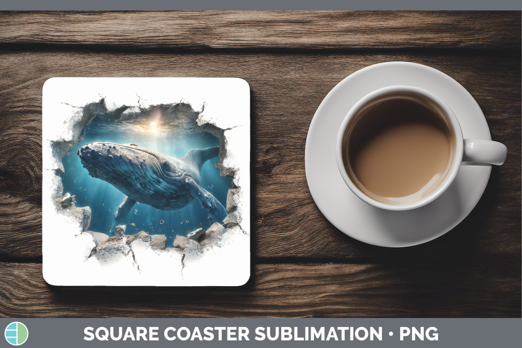 Whale Sea 3D Hole Square Coaster Sublimation Design