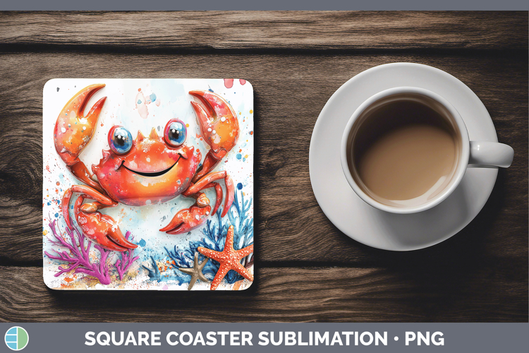 Sea Adorable Crab Square Coaster Sublimation Coaster Designs
