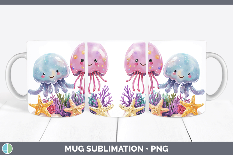 Sea Adorable Jellyfish Mug Wrap Sublimation Coffee Cup Desig