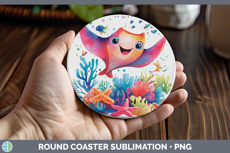 Sea Adorable Manta Ray Round Coaster Sublimation Coaster Des