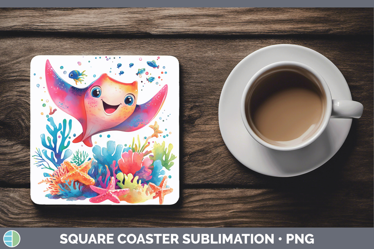 Sea Adorable Manta Ray Square Coaster Sublimation Coaster De