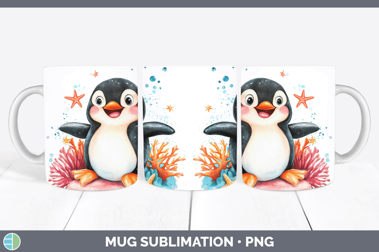 Sea Adorable Penguin Mug Wrap Sublimation Coffee Cup Designs
