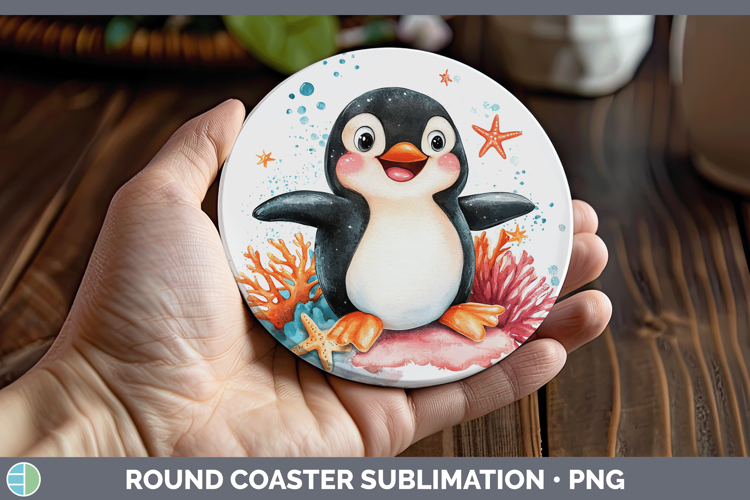 Sea Adorable Penguin Round Coaster Sublimation Coaster Desig