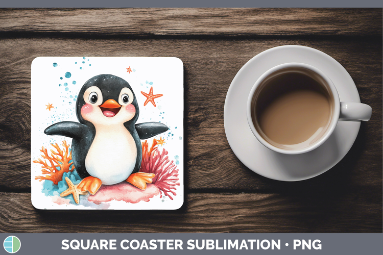 Sea Adorable Penguin Square Coaster Sublimation Coaster Desi