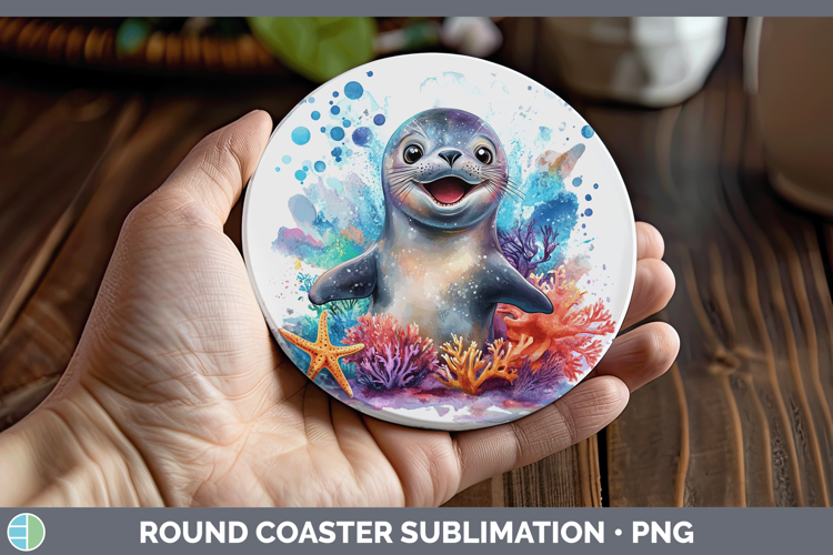 Sea Adorable Seal Round Coaster Sublimation Coaster Designs