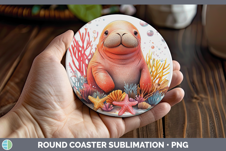 Sea Adorable Walrus Round Coaster Sublimation Coaster Design