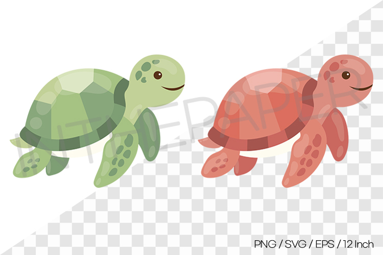 Green and Red Sea Turtle Vector Clipart Illustration Sea Ani