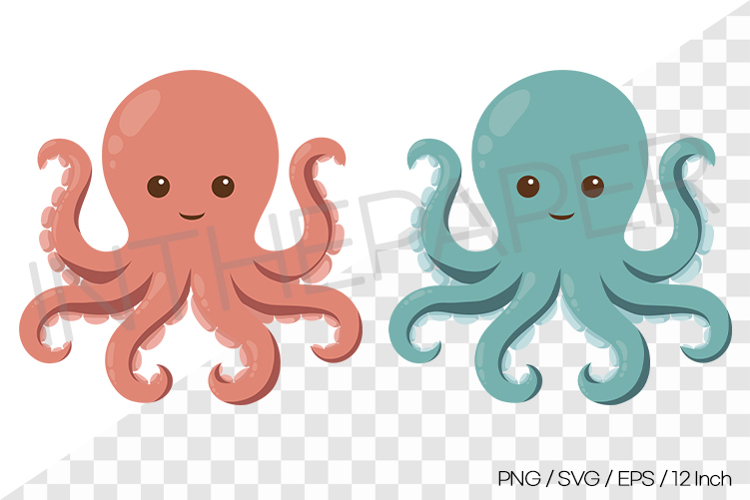 Coral, Teal Octopus Vector Clipart Illustration Sea Animal