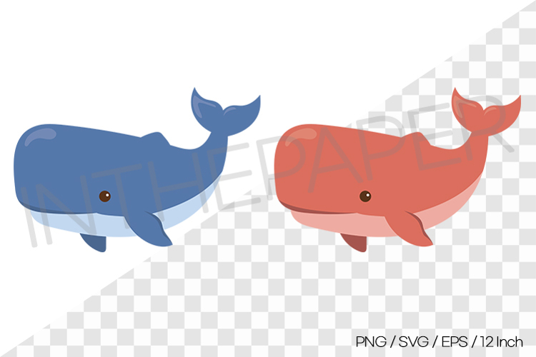 Blue and Red Sperm Whale Vector Clipart Illustration Animal