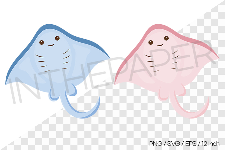 Blue,Pink Stingray Vector Clipart Illustration Sea Animal
