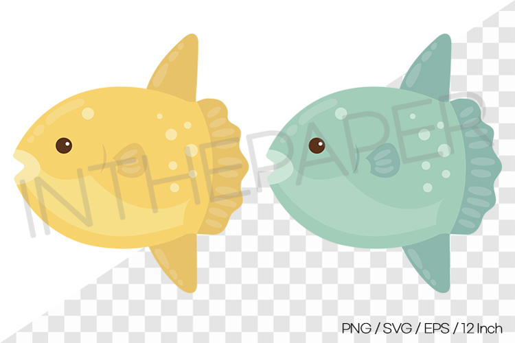 Yellow,Teal Sunfish Vector Clipart Illustration Sea Animal