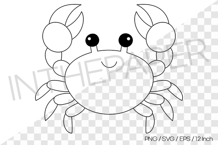 Crab Outline Coloring Page Clipart SVG EPS PNG Sea Animal