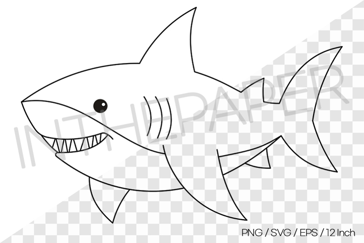 Shark Outline Coloring Page Clipart SVG EPS PNG Sea Animal