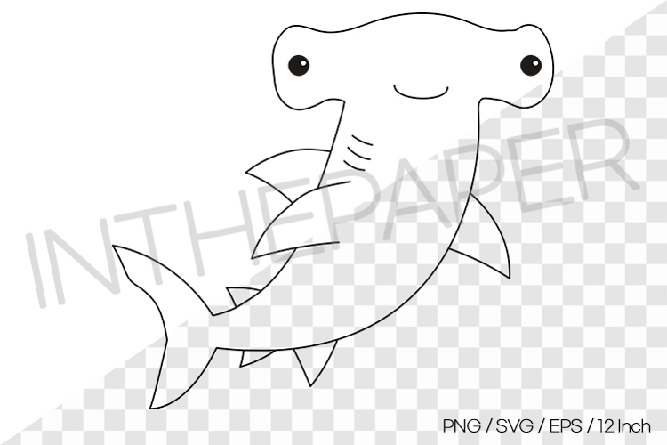 Hammerhead Shark Outline Coloring Page Clipart SVG EPS PNG