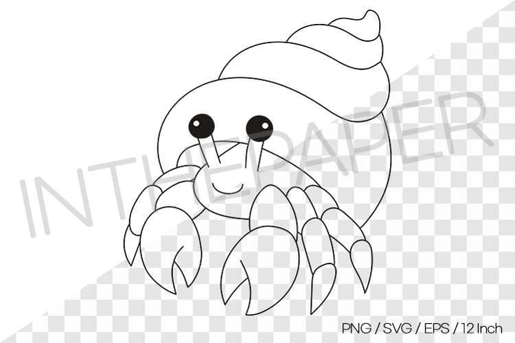 Hermit Crab Outline Coloring Page Clipart SVG EPS PNG Sea