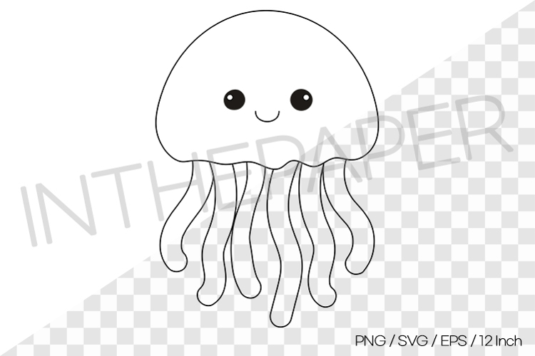 Jellyfish Outline Coloring Page Clipart SVG EPS PNG Animal
