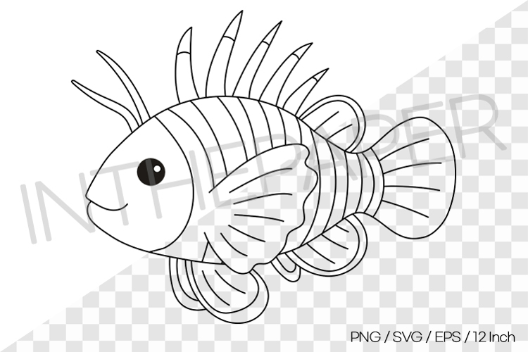 Lionfish Outline Coloring Page Clipart SVG EPS PNG Animal