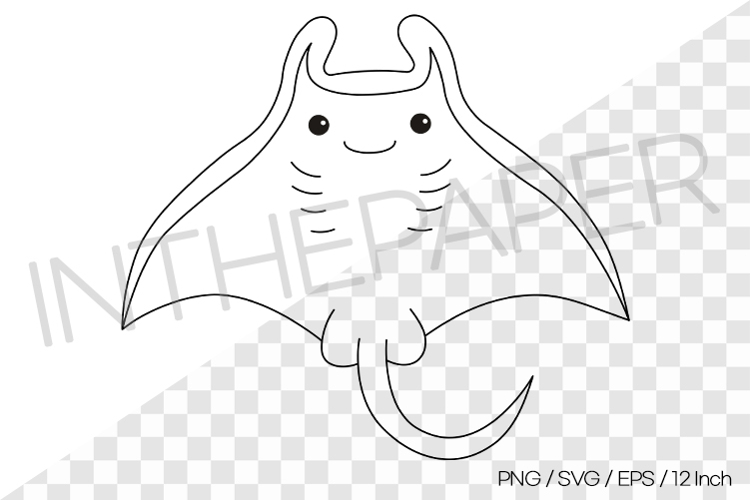 Manta Ray Outline Coloring Page Clipart SVG EPS PNG Animal