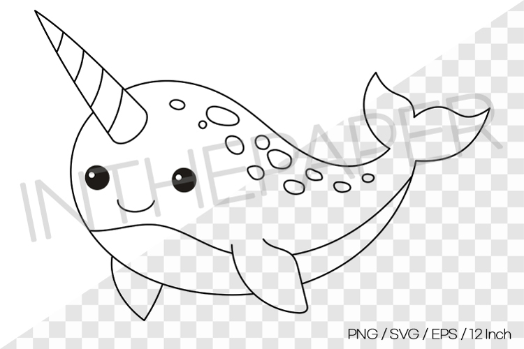 Narwhal Outline Coloring Page Clipart SVG EPS PNG Sea Animal