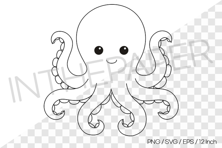 Octopus Outline Coloring Page Clipart SVG EPS PNG Sea Animal