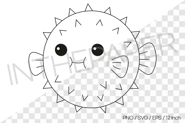 Pufferfish Outline Coloring Page Clipart SVG EPS PNG Sea