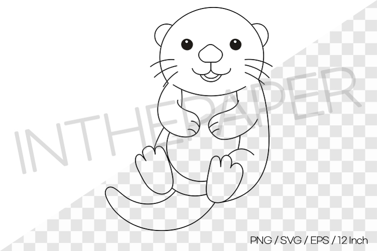 Sea Otter Outline Coloring Clipart SVG EPS PNG Sea Animal