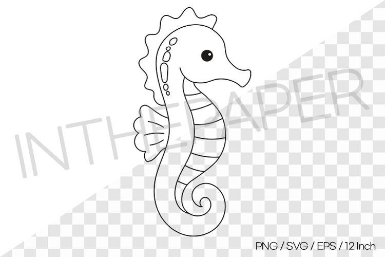 Seahorse Outline Coloring Clipart SVG EPS PNG Sea Animal