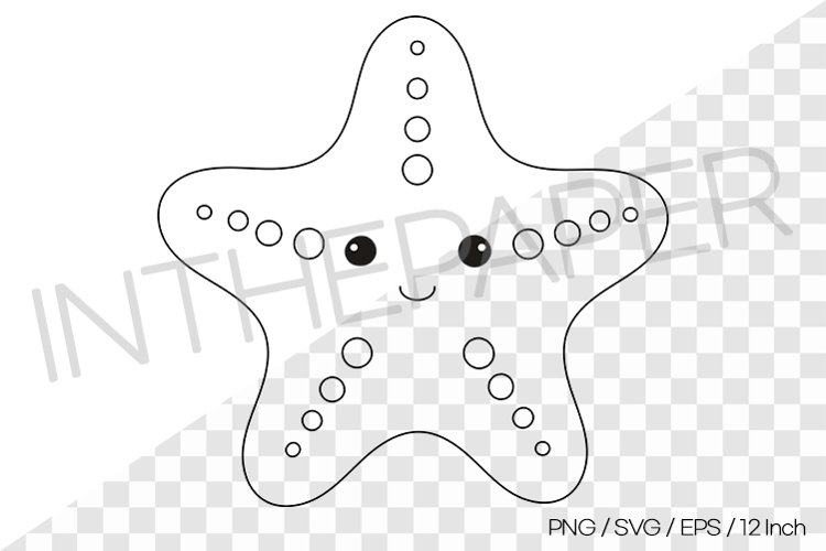 Starfish Outline Coloring Clipart SVG EPS PNG Sea Animal