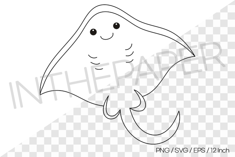 Stingray Outline Coloring Clipart SVG EPS PNG Sea Animal