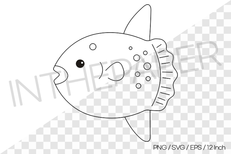Sunfish Outline Coloring Page Clipart SVG EPS PNG Sea Animal