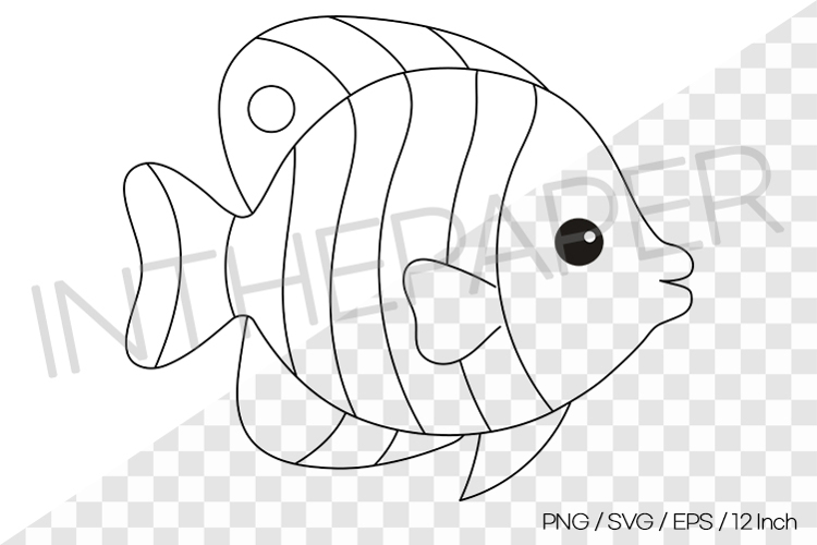 Tropical Fish Outline Coloring Page Clipart SVG EPS PNG Sea