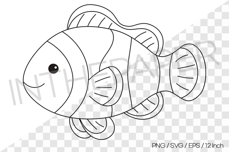 Clownfish Outline Coloring Page Clipart SVG EPS PNG Animal