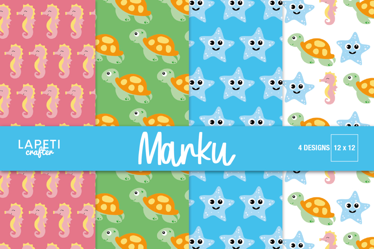 Sea Animals Digital Paper, Ocean Scrapbook Paper Background