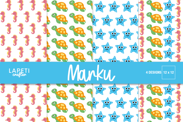 Sea Animals Digital Paper, Ocean Pattern Backgrounds 12x12