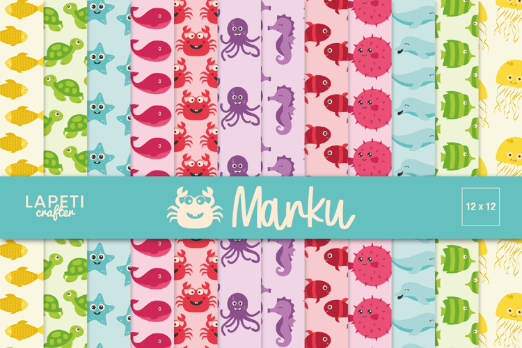 Sea Animals Digital Paper Pack | Cute Ocean Patterns