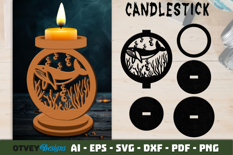 Sea Animals Scene Candlestick Lasercut