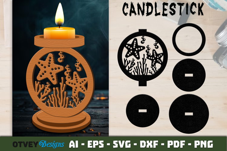 Sea Animals Scene Candlestick Lasercut